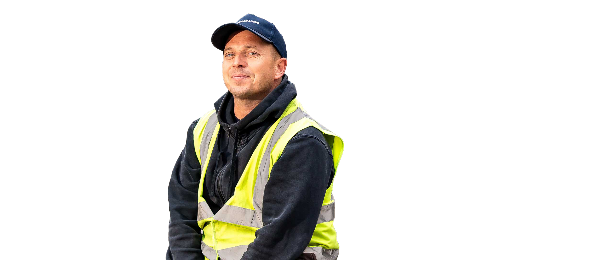 Man wearing cap and high vis jacket
