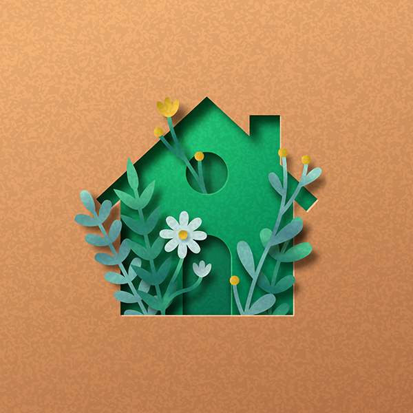 Collage of a green house with greenery