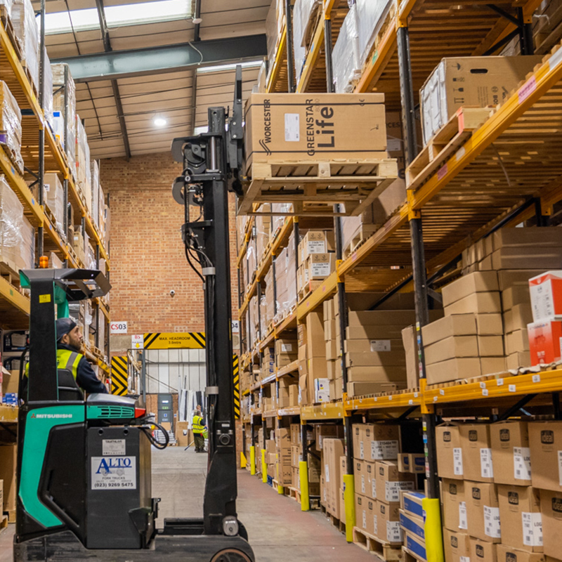 Cardboard boxes in a warehouse